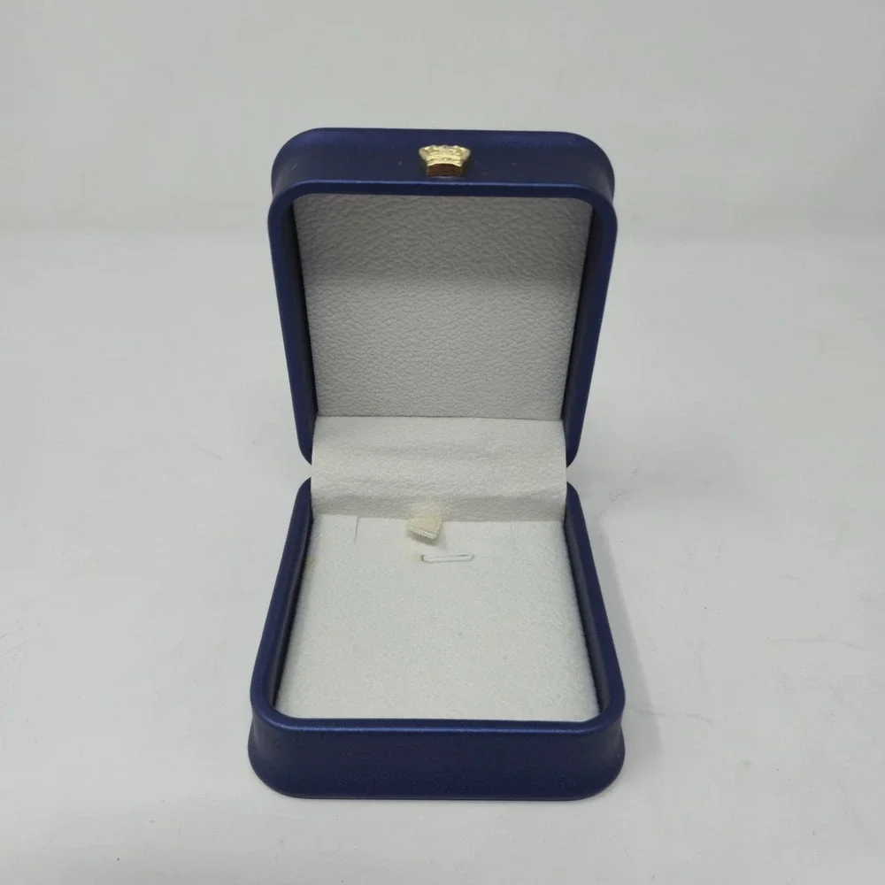 Blue Faux Leather Jewelry Gift Box Gold Crown Latch Ring Pendant Storage EMPTY